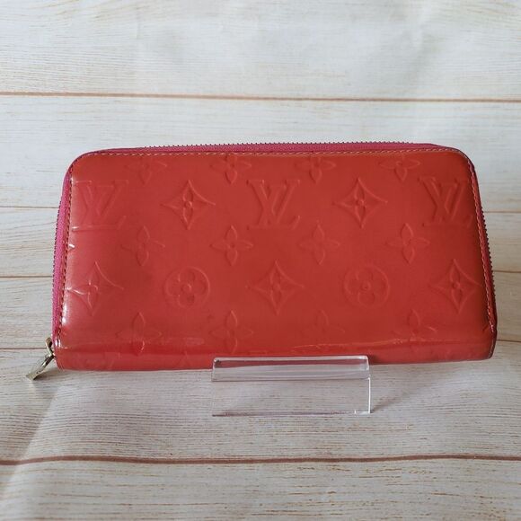 Authentic Louis Vuitton Logo Vernis Zippy Long Wallet Red Orange Pink - Picture 3 of 16